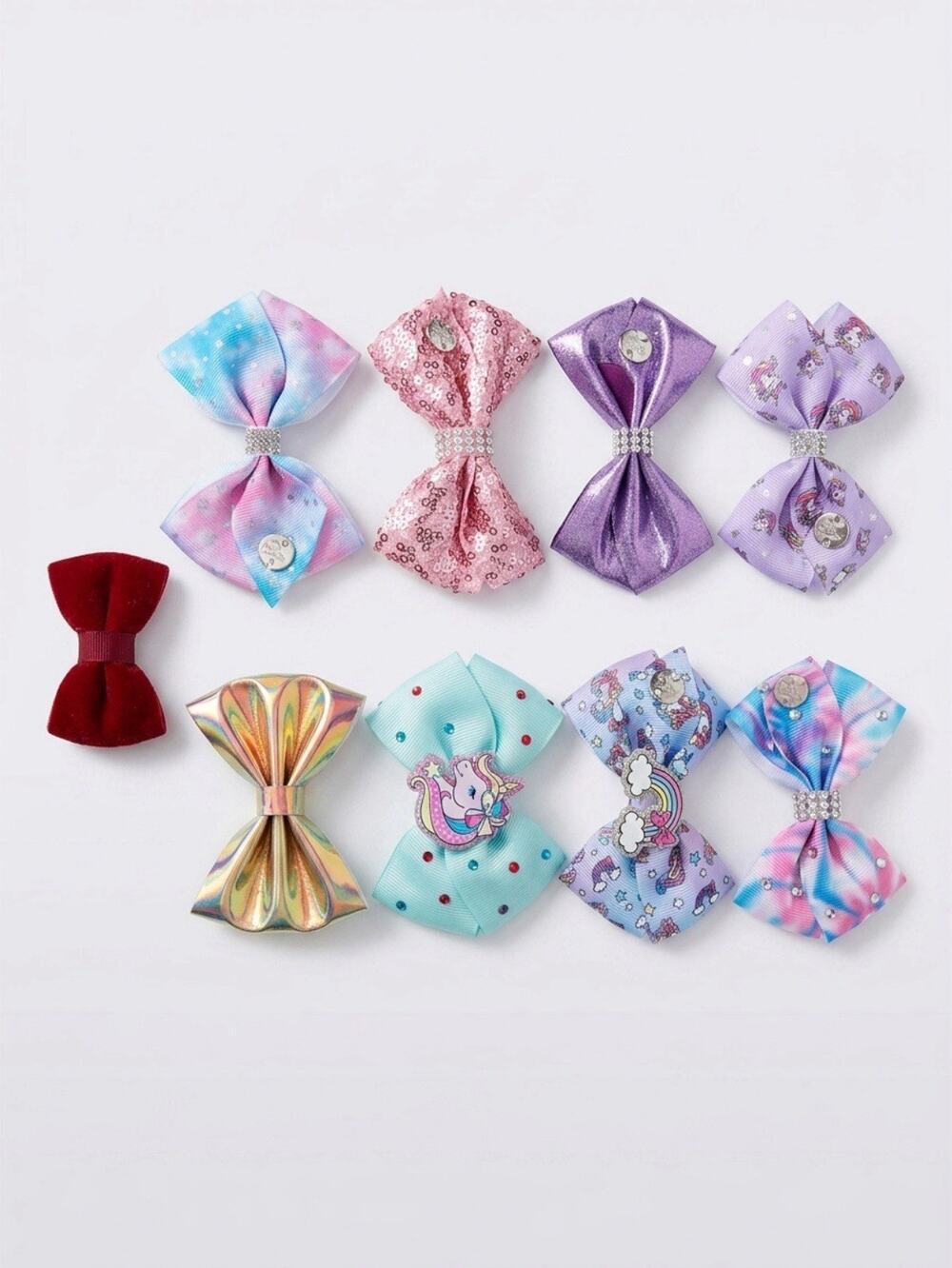 JoJo Siwa Signature Girl Bows Lot of 9 Dance Cheer Pageant Sequin Rainbow